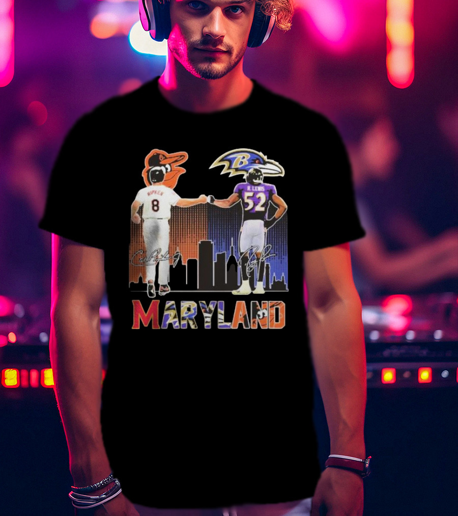 Maryland Sports Baltimore Orioles Ripken Baltimore Ravens Lewis Signatures T-Shirt
