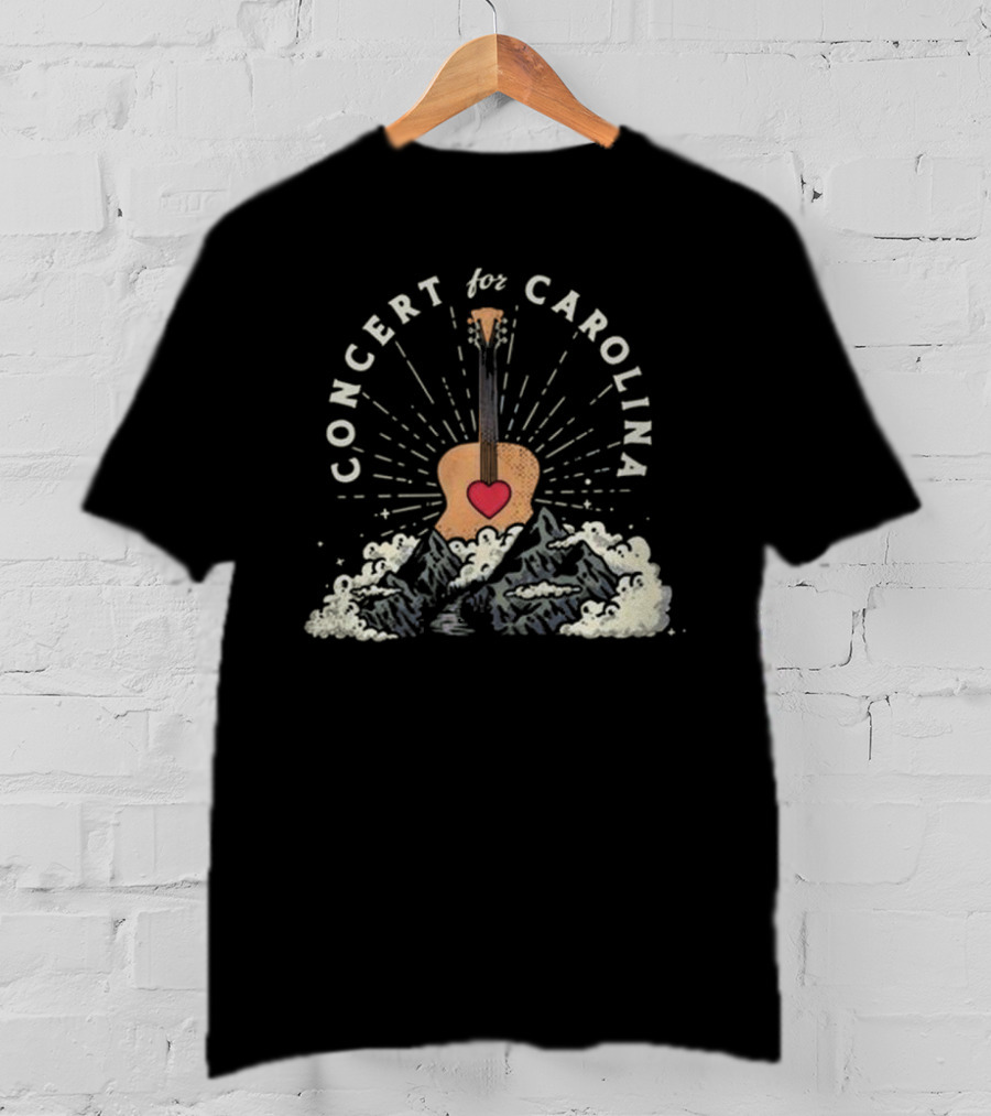 Concert For Carolina Guitar Heart And Mountains T-Shirt
