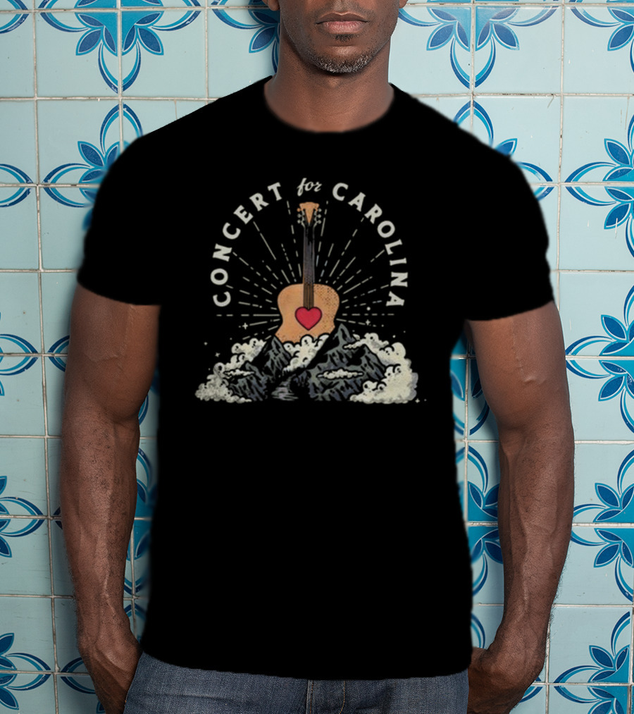 Concert For Carolina Guitar Heart And Mountains T-Shirt