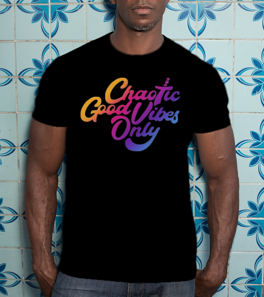 Chaotic Good Vibes Only Sword Icon Gradient Text T-Shirt