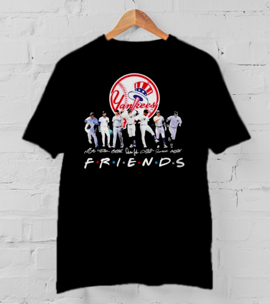 New York Yankees Friends TV Show Style Logo With Baseball Players Signatures T-Shirt