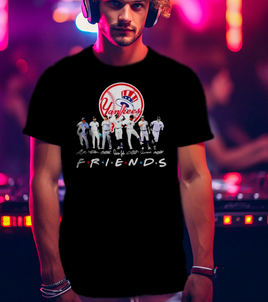 New York Yankees Friends TV Show Style Logo With Baseball Players Signatures T-Shirt