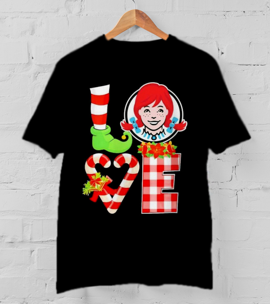 LOVE Elf Wendy’s Christmas Red Stripes Plaid Candy Cane Holiday T-Shirt
