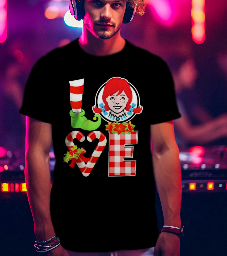 LOVE Elf Wendy’s Christmas Red Stripes Plaid Candy Cane Holiday T-Shirt