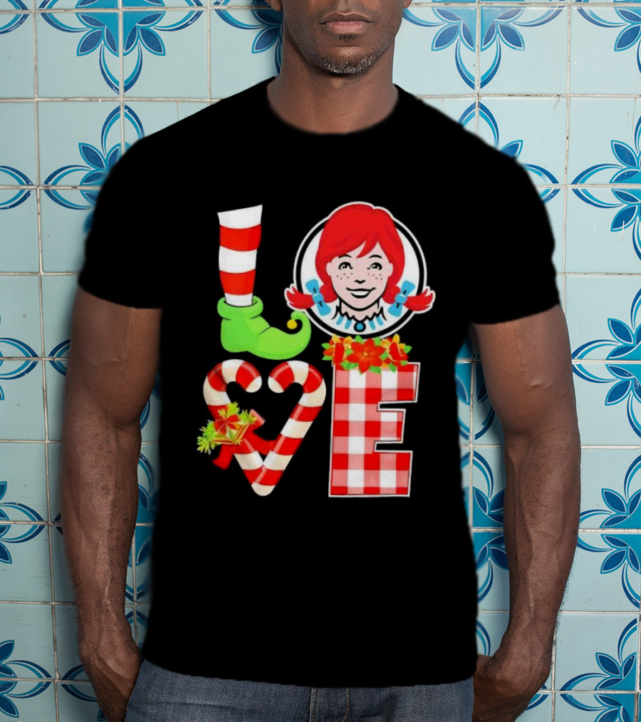 LOVE Elf Wendy’s Christmas Red Stripes Plaid Candy Cane Holiday T-Shirt