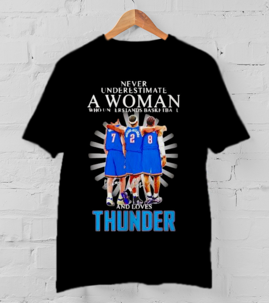 Never Underestimate A Woman Who Understands Basketball And Loves Thunder Players T-Shirt