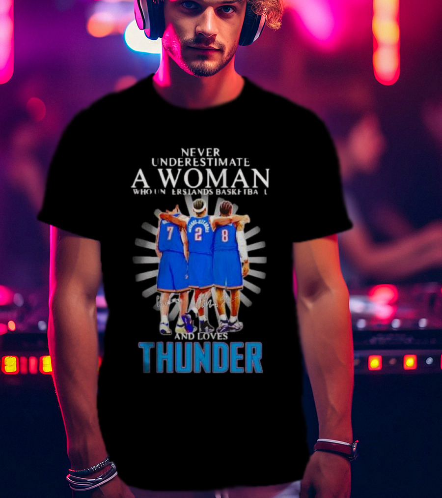 Never Underestimate A Woman Who Understands Basketball And Loves Thunder Players T-Shirt