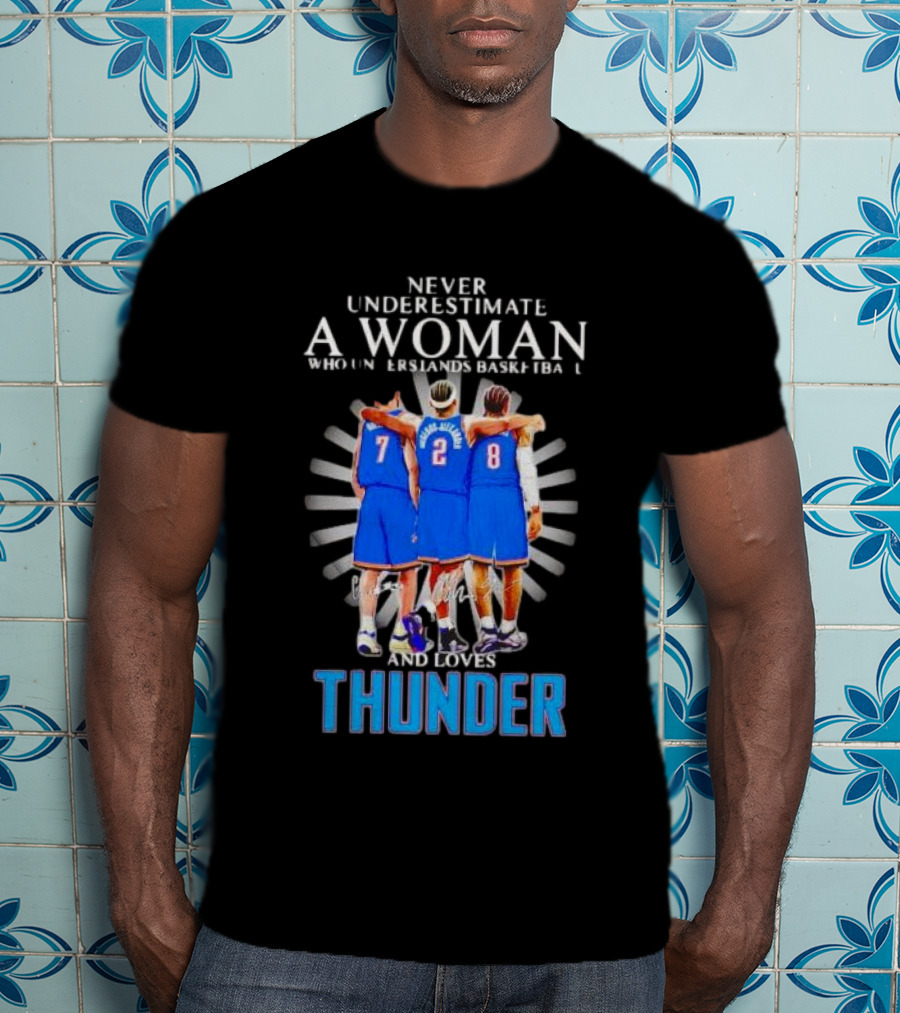 Never Underestimate A Woman Who Understands Basketball And Loves Thunder Players T-Shirt