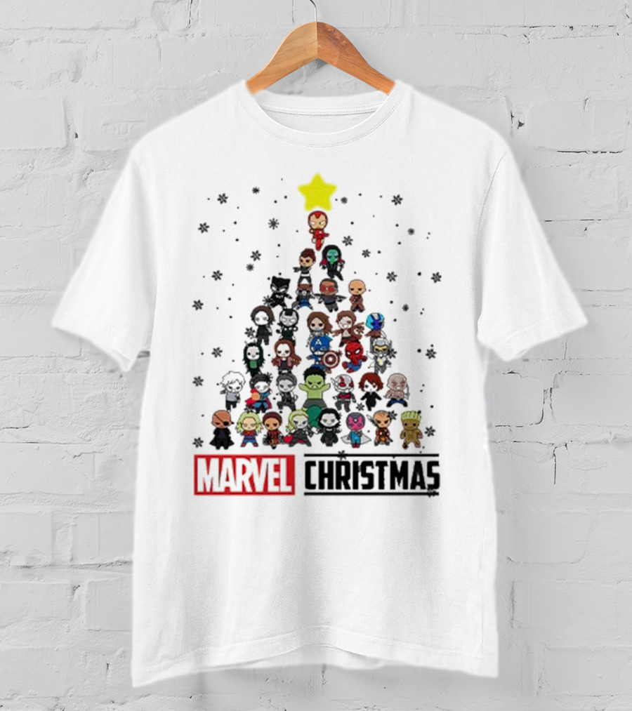 Marvel Christmas Chibi Avengers Characters Tree T-Shirt