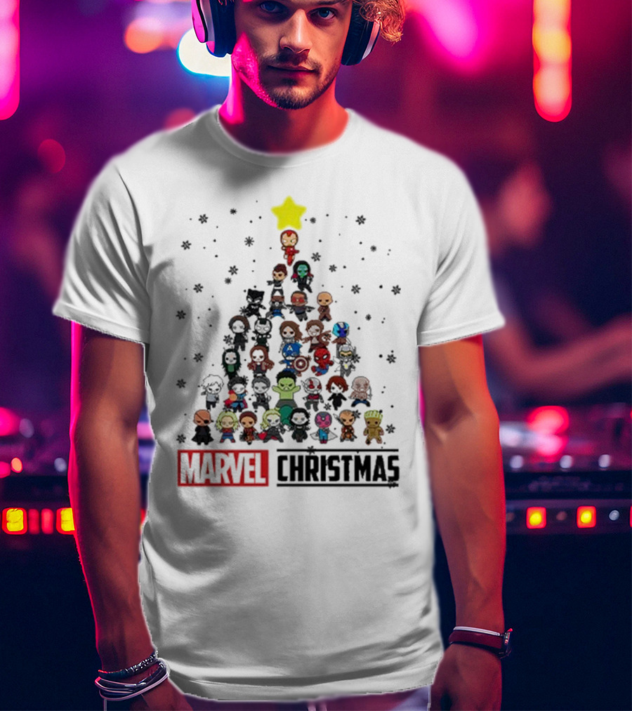 Marvel Christmas Chibi Avengers Characters Tree T-Shirt