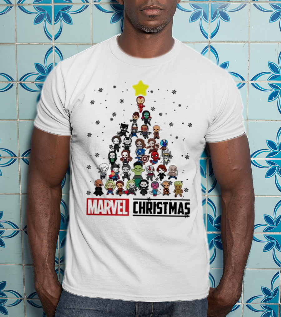 Marvel Christmas Chibi Avengers Characters Tree T-Shirt