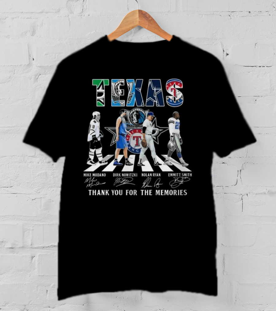 Texas Legends Mike Modano Dirk Nowitzki Nolan Ryan Emmitt Smith Thank You For The Memories T-Shirt