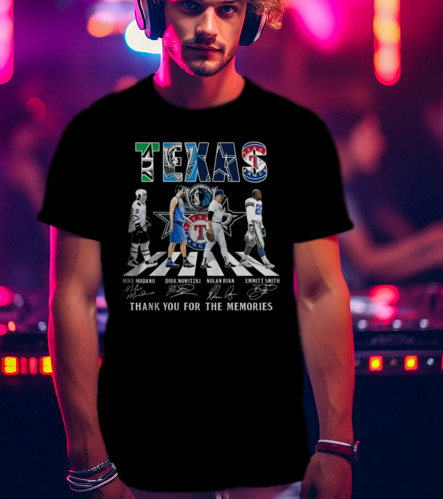 Texas Legends Mike Modano Dirk Nowitzki Nolan Ryan Emmitt Smith Thank You For The Memories T-Shirt