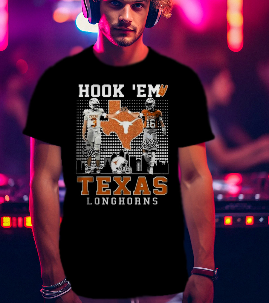 Hook 'Em Texas Longhorns Jordan Whittington Arch Manning Signatures T-Shirt