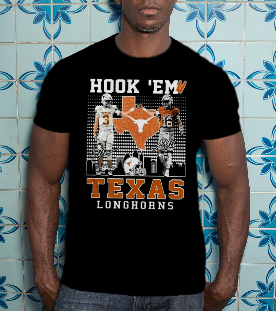 Hook 'Em Texas Longhorns Jordan Whittington Arch Manning Signatures T-Shirt