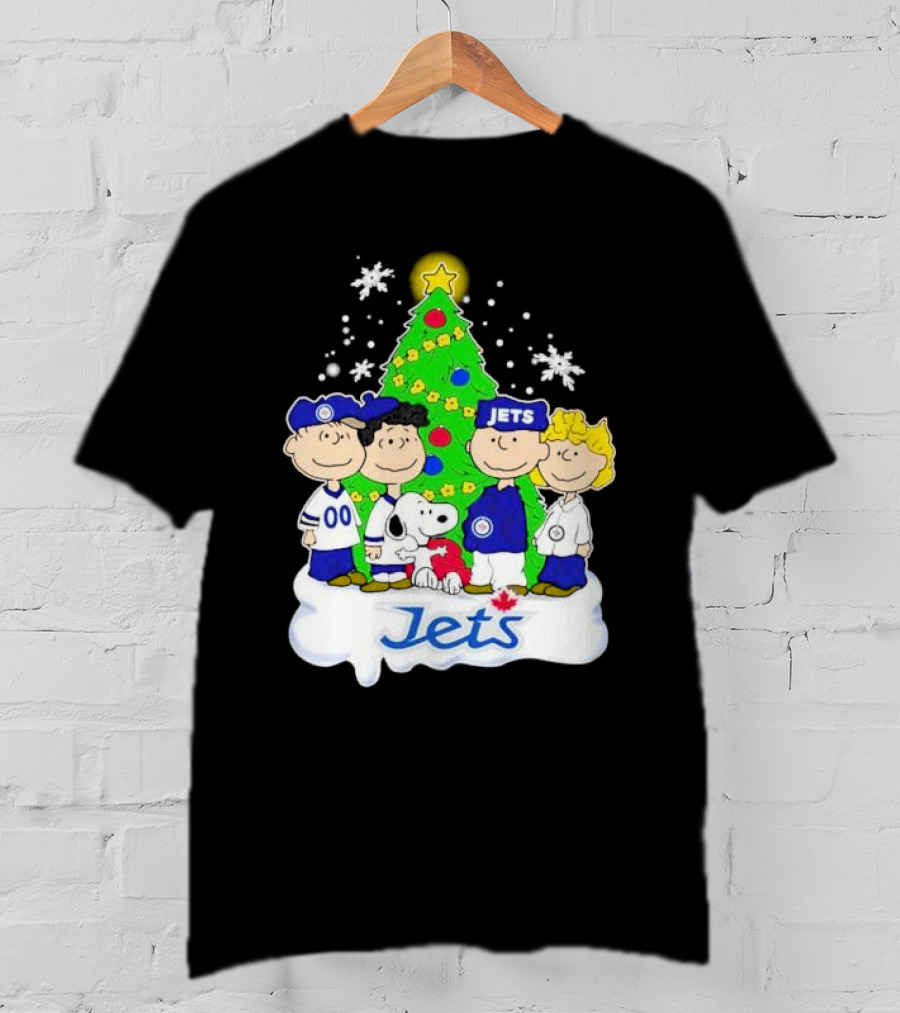 Winnipeg Jets Peanuts Characters Christmas Tree Snoopy Snowflakes T-Shirt