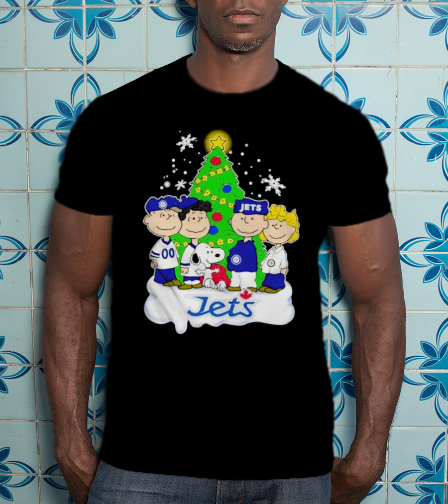 Winnipeg Jets Peanuts Characters Christmas Tree Snoopy Snowflakes T-Shirt