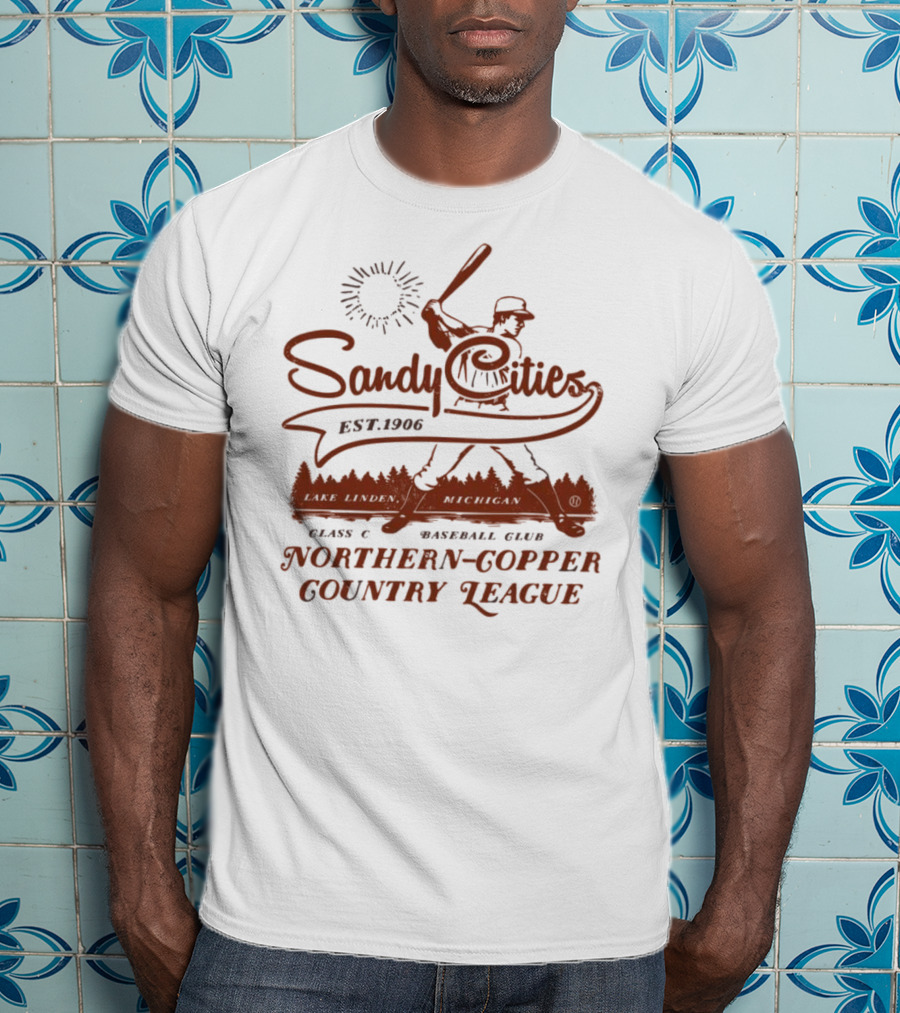 Sandy Cities Lake Linden Michigan Vintage Class C Baseball Club Northern Copper Country League Est. 1906 T-Shirt
