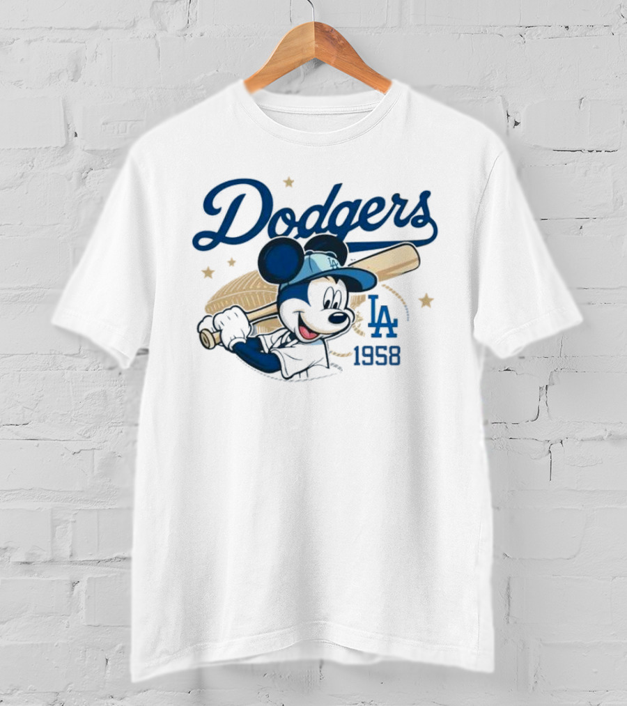Mickey Mouse Dodgers LA 1958 Baseball MLB Team Retro Fashion T-Shirt