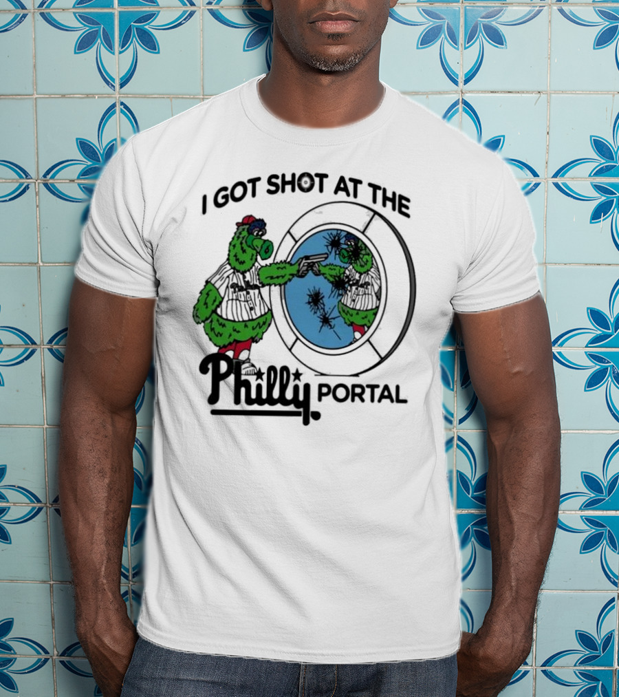 I Got Shot At The Philly Portal With Phillie Phanatic And Reflective Mirror Image T-Shirt