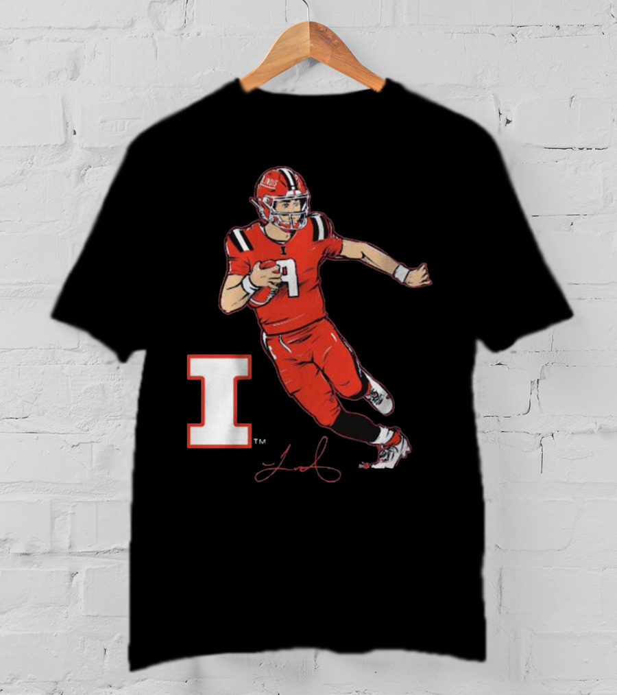 Illinois Football Luke Altmyer Superstar Pose I Logo Signature T-Shirt