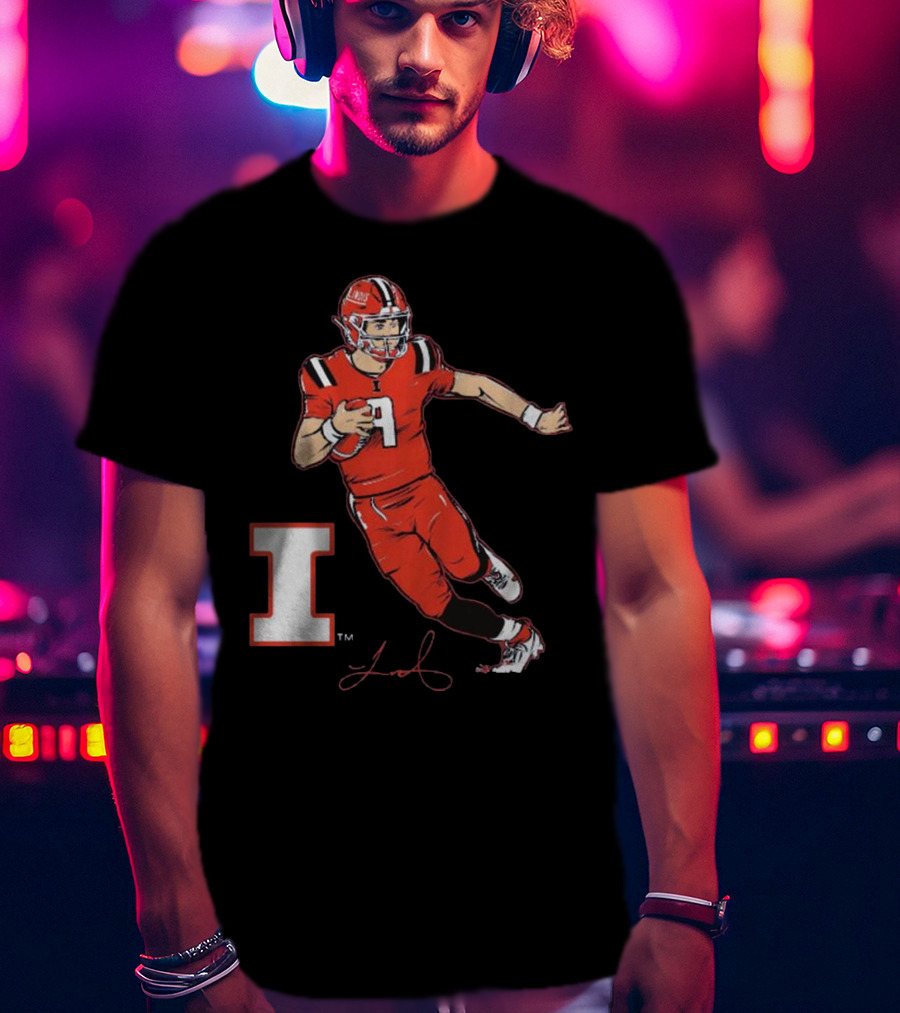 Illinois Football Luke Altmyer Superstar Pose I Logo Signature T-Shirt