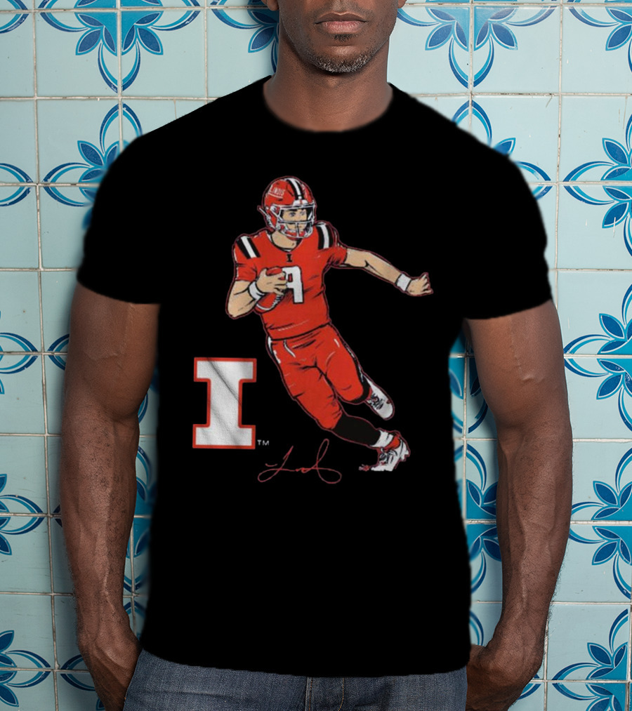 Illinois Football Luke Altmyer Superstar Pose I Logo Signature T-Shirt
