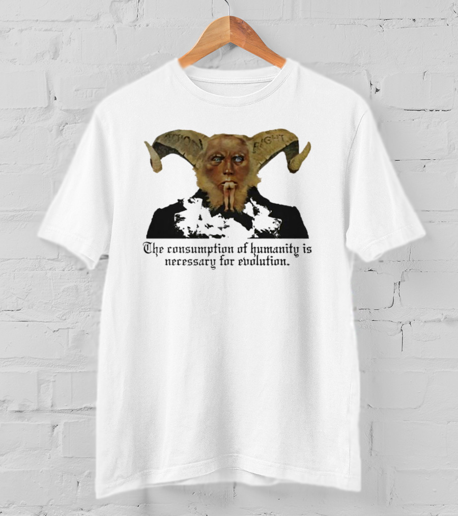 The Consumption Of Humanity Is Necessary For Evolution Goat Mask Figure T-Shirt
