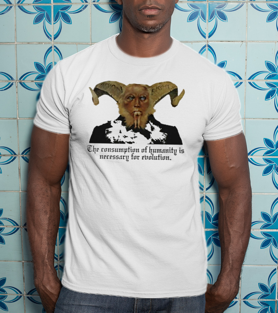 The Consumption Of Humanity Is Necessary For Evolution Goat Mask Figure T-Shirt
