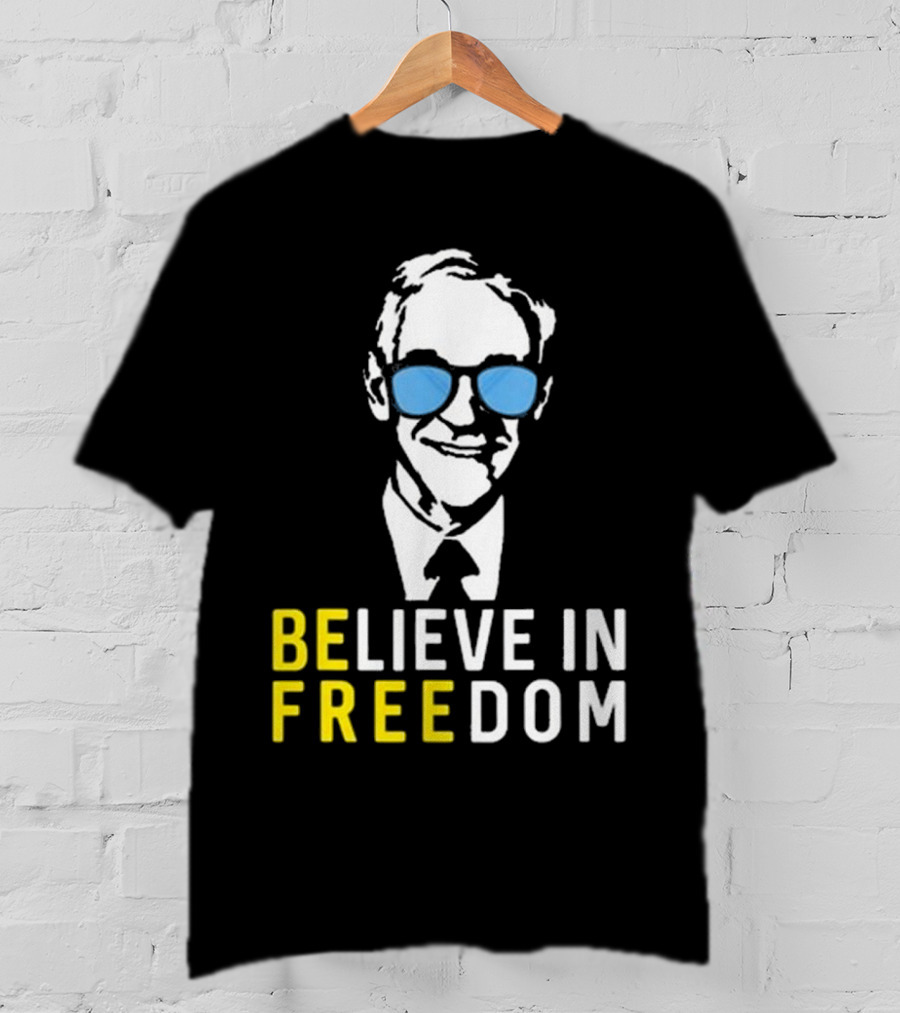 Believe In Freedom Libertarian Ron Paul Blue Sunglasses T-Shirt