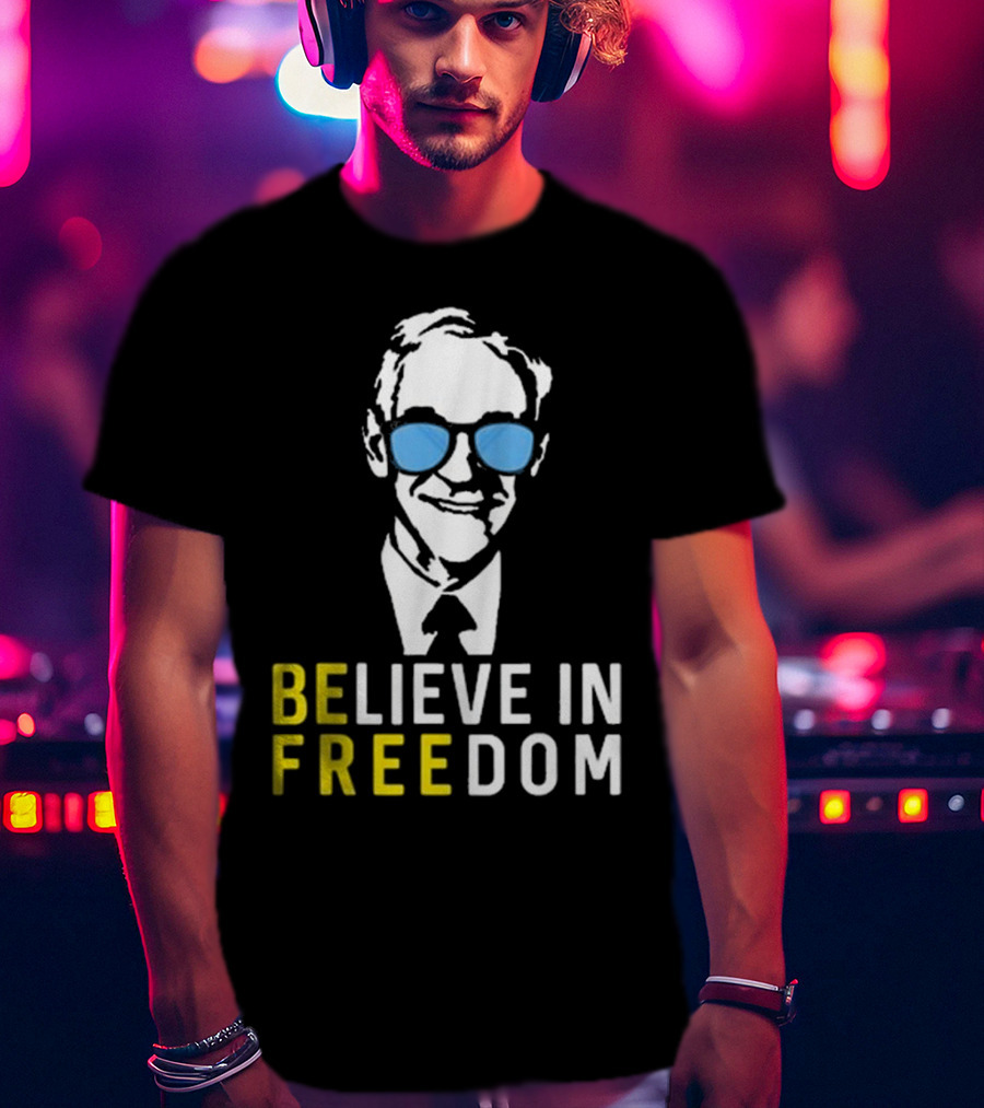 Believe In Freedom Libertarian Ron Paul Blue Sunglasses T-Shirt