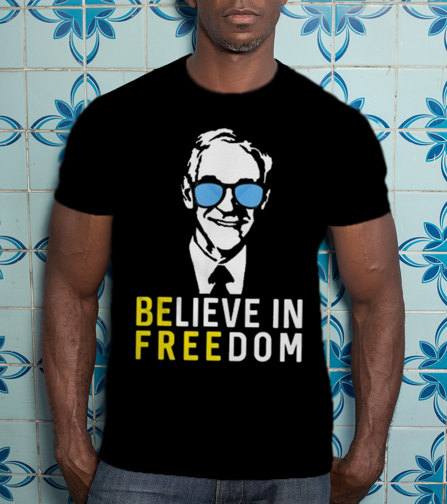 Believe In Freedom Libertarian Ron Paul Blue Sunglasses T-Shirt