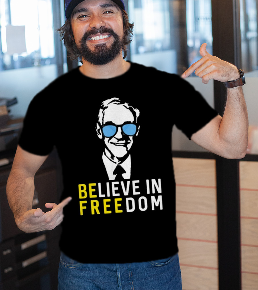 Believe In Freedom Libertarian Ron Paul Blue Sunglasses T-Shirt