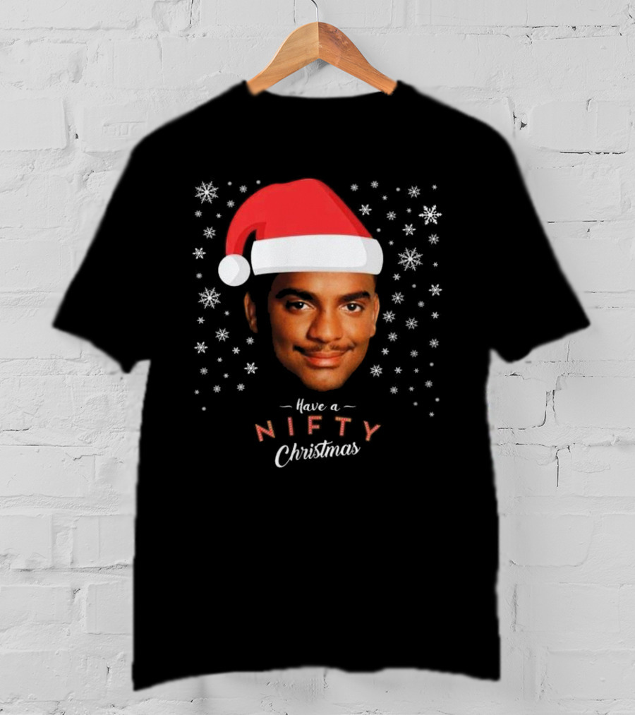Carlton Banks Have A Nifty Christmas Fresh Prince Santa Hat Snowflakes T-Shirt