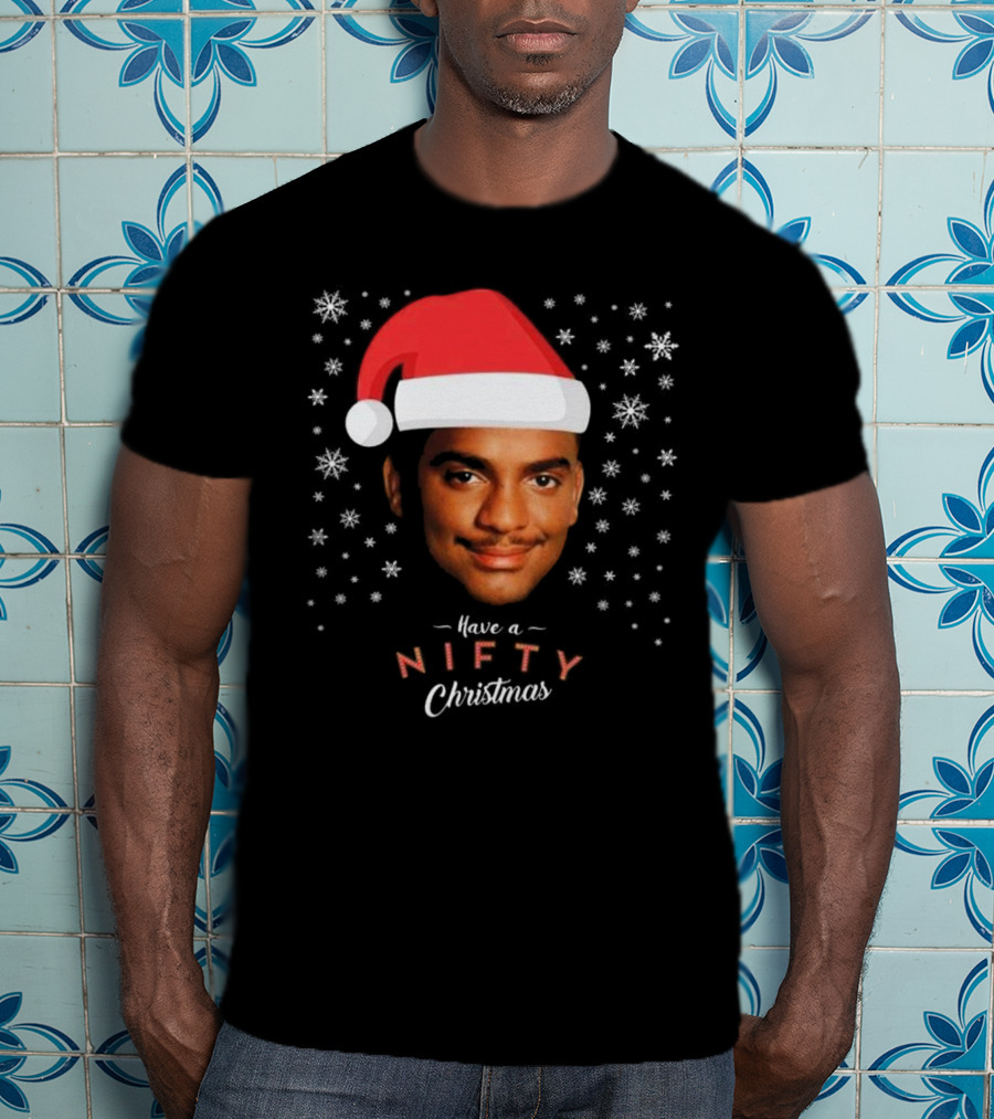 Carlton Banks Have A Nifty Christmas Fresh Prince Santa Hat Snowflakes T-Shirt