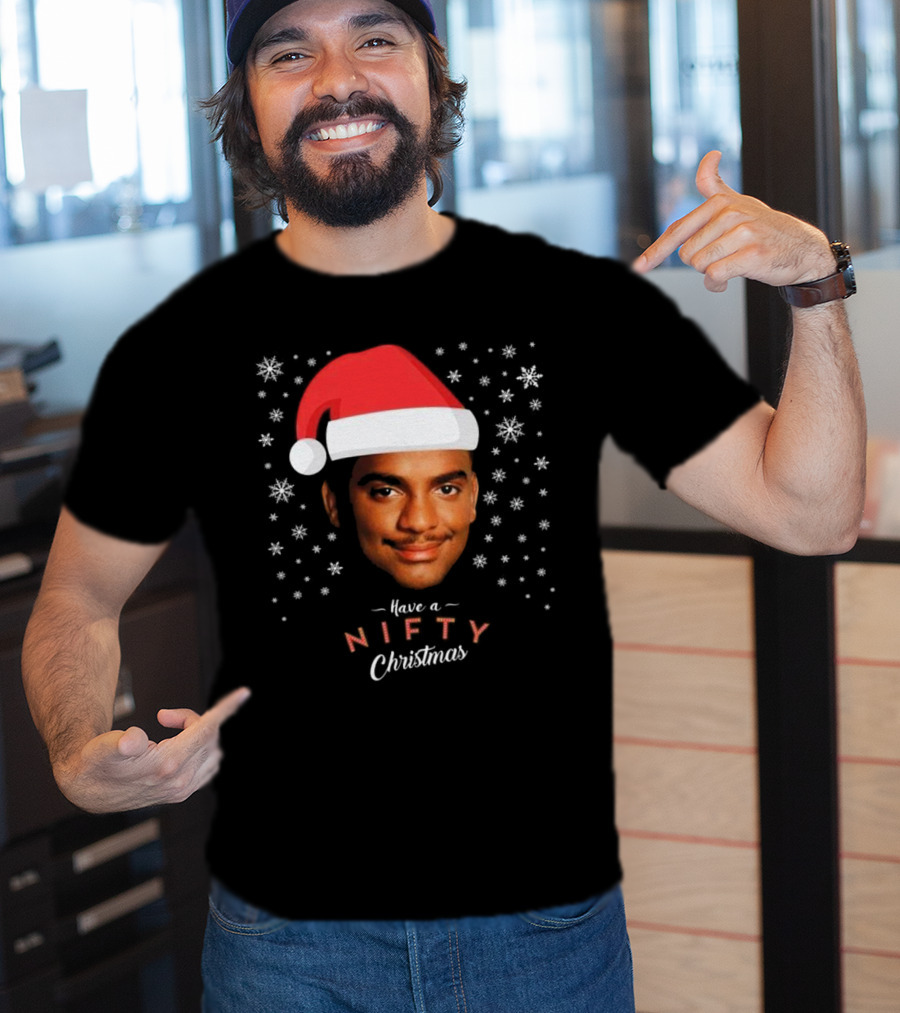 Carlton Banks Have A Nifty Christmas Fresh Prince Santa Hat Snowflakes T-Shirt