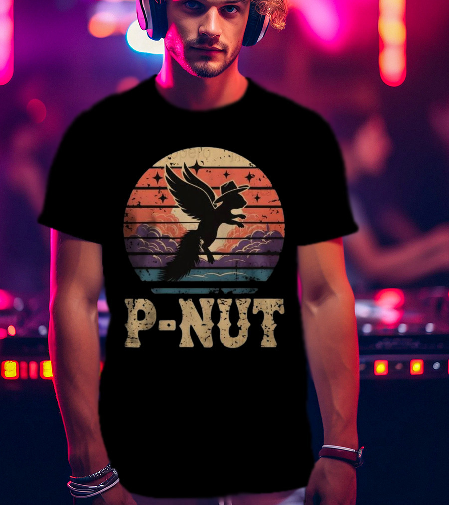 P-Nut Flying Squirrel In Hat With Sunset Sky Justice For Peanut T-Shirt