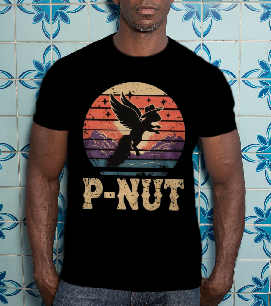 P-Nut Flying Squirrel In Hat With Sunset Sky Justice For Peanut T-Shirt