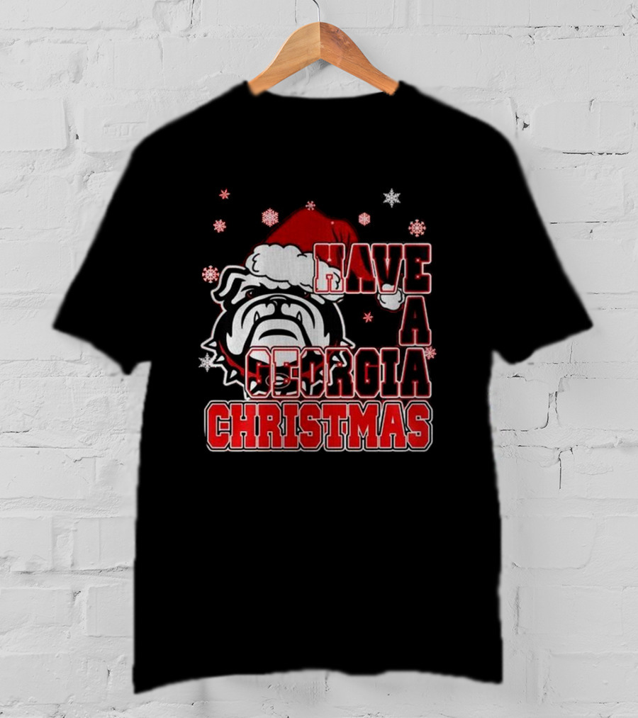 Georgia Bulldogs Have A Merry Christmas With Georgia Bulldogs Logo Snowflakes Santa Hat T-Shirt