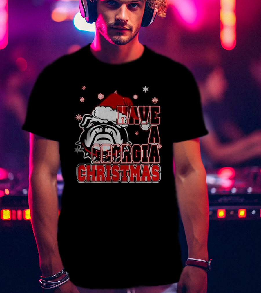 Georgia Bulldogs Have A Merry Christmas With Georgia Bulldogs Logo Snowflakes Santa Hat T-Shirt