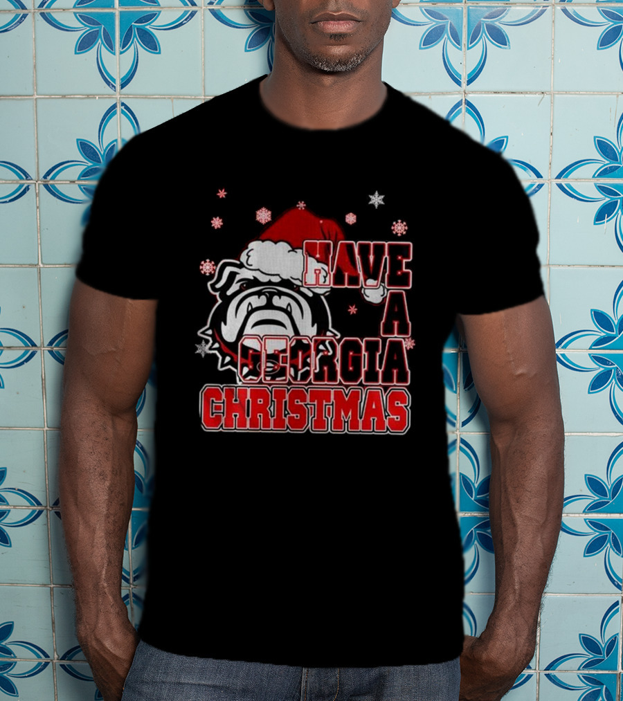 Georgia Bulldogs Have A Merry Christmas With Georgia Bulldogs Logo Snowflakes Santa Hat T-Shirt
