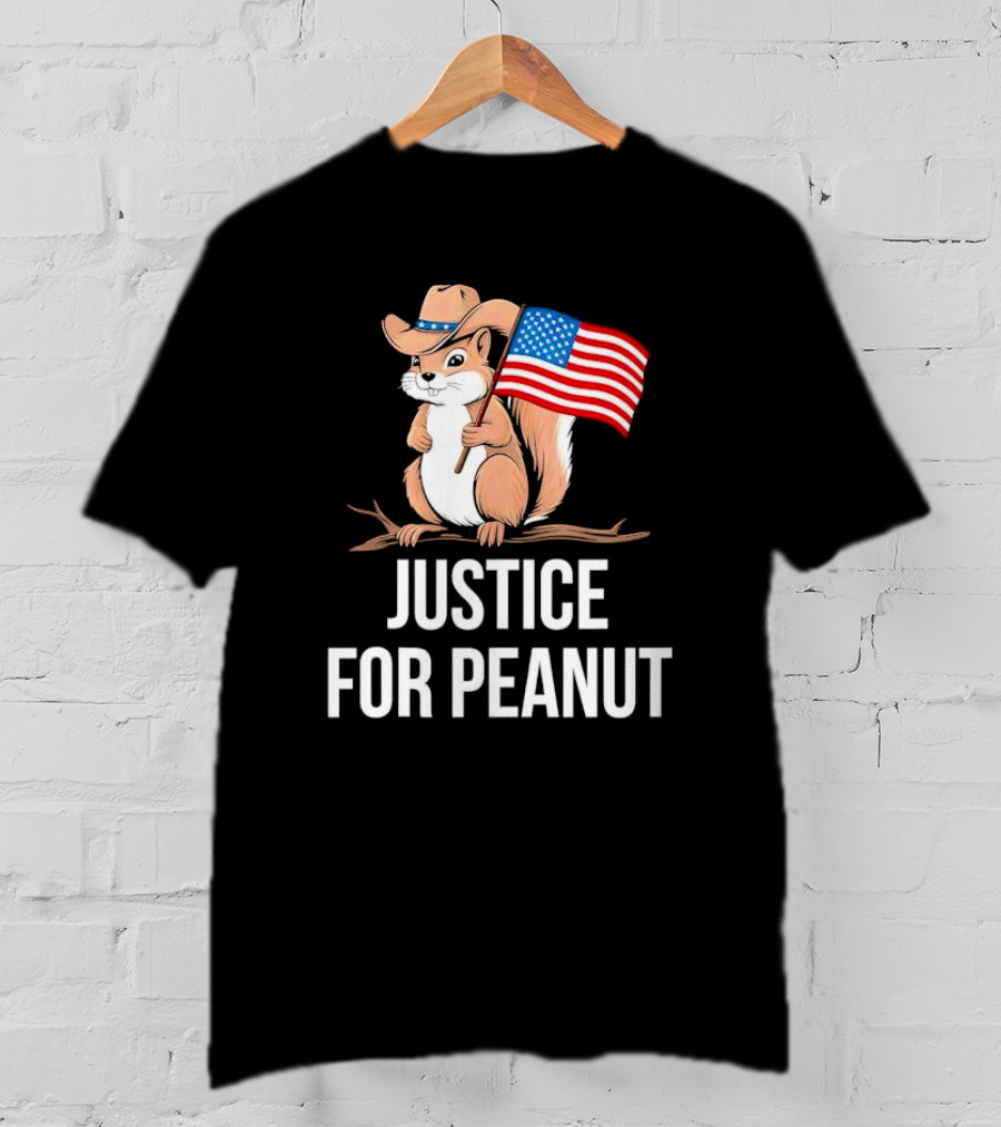 Justice For Peanut Squirrel Holding US Flag In Cowboy Hat T-Shirt