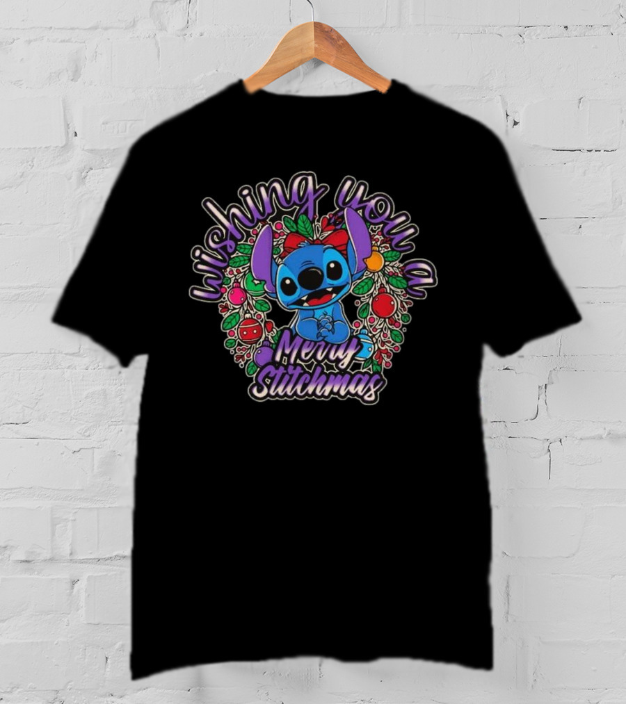 Wishing You A Merry Stitchmas Stitch Christmas Wreath T-Shirt