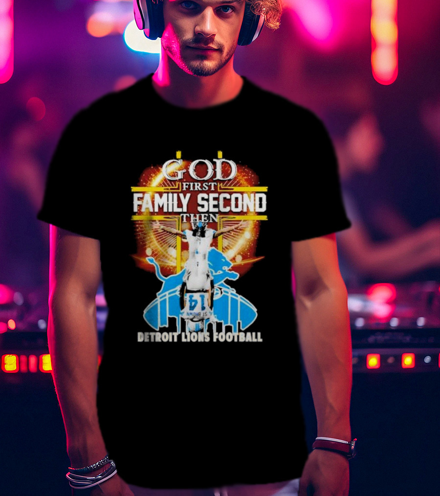 God First Family Second Detroit Lions Football Amon-Ra St. Brown Headstand T-Shirt