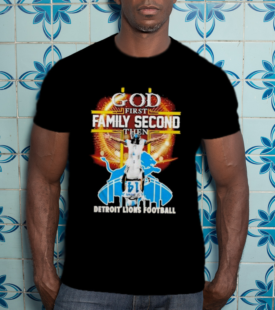 God First Family Second Detroit Lions Football Amon-Ra St. Brown Headstand T-Shirt