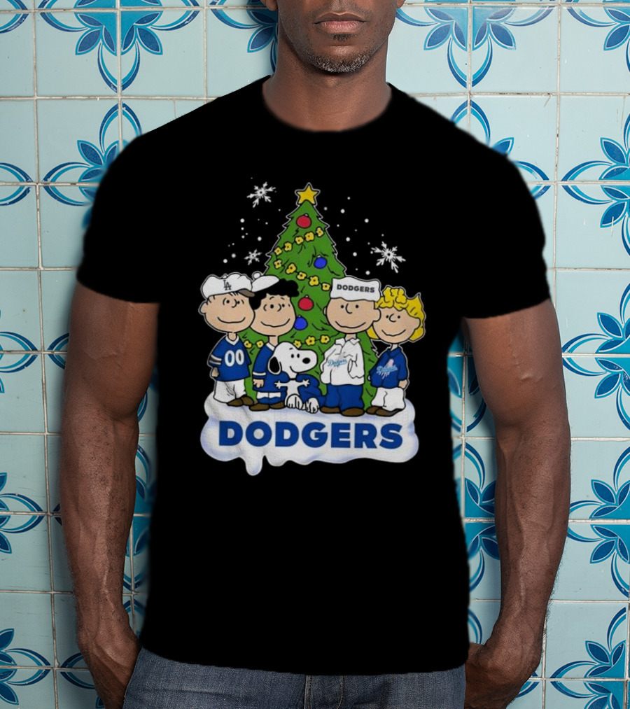 Los Angeles Dodgers Merry Christmas With Snoopy And Peanuts Characters T-Shirt
