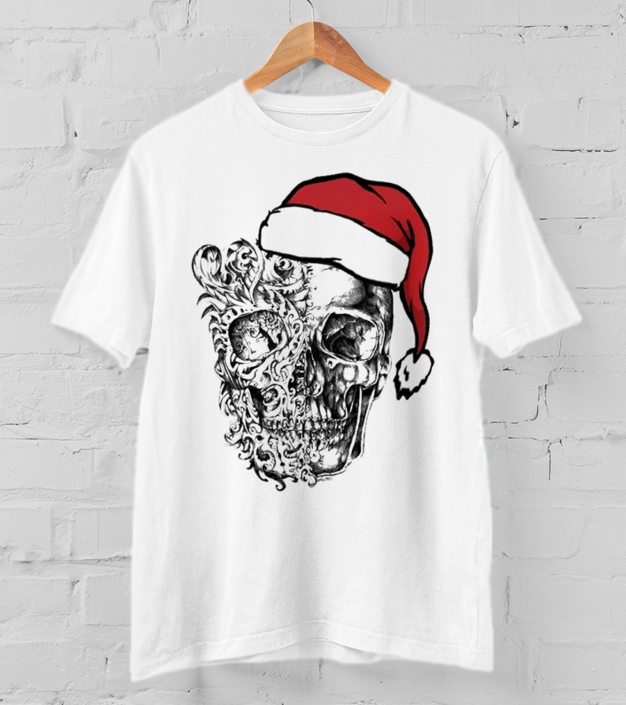 Deck The Halls With Skulls And Bodies Santa Hat Christmas Skull T-Shirt