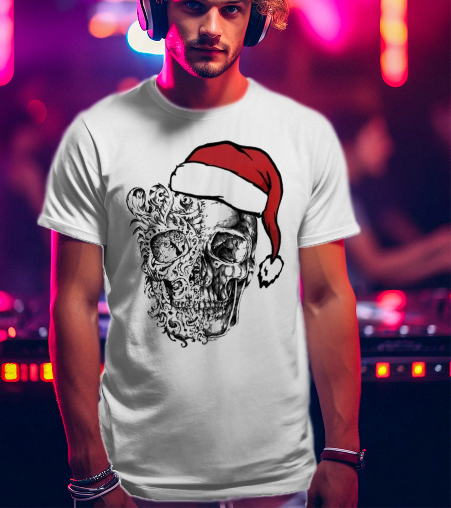 Deck The Halls With Skulls And Bodies Santa Hat Christmas Skull T-Shirt