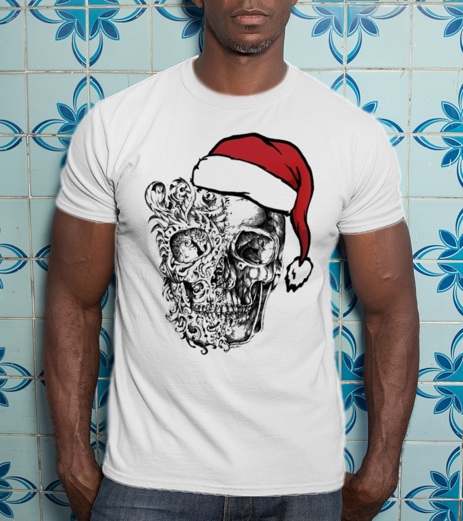 Deck The Halls With Skulls And Bodies Santa Hat Christmas Skull T-Shirt