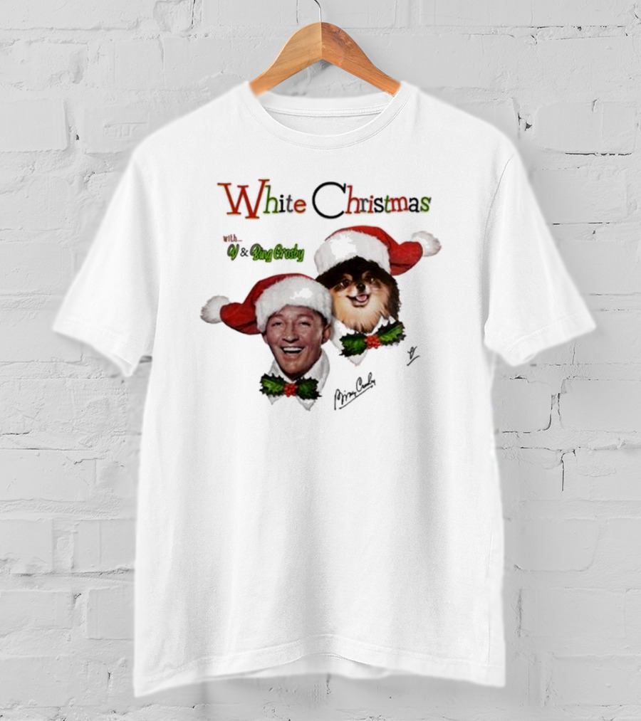 White Christmas With V And Bing Crosby Santa Hats And Holly T-Shirt